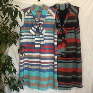 TINLEY ROAD lot of 2 size M striped sleeveless tunic dresses w/V neck & bow tie